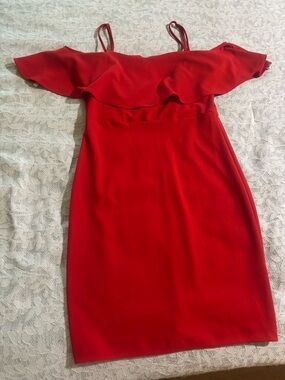 Bisou Bisou Red Off-Shoulder Ruffle Bodycon Dress